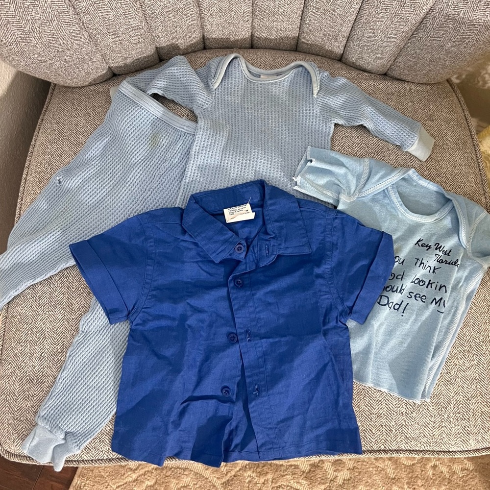 Vintage 80s Baby Boy Shirts Long Johns Lot Of 4 Clothing 9-18 Months Month Blue